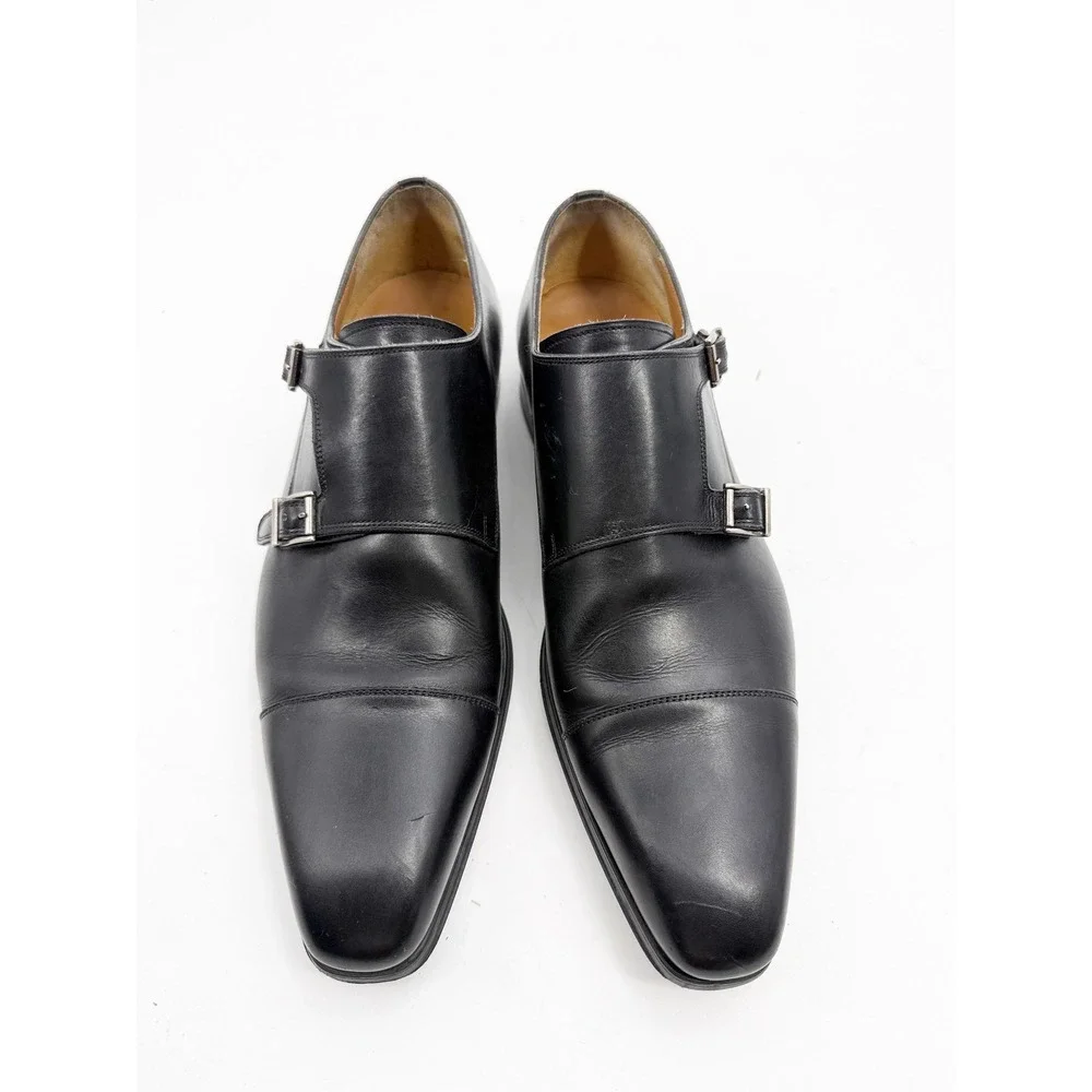 Magnanni for Neiman Marcus Mens Black Leather Double Monk Strap Shoes 10 M